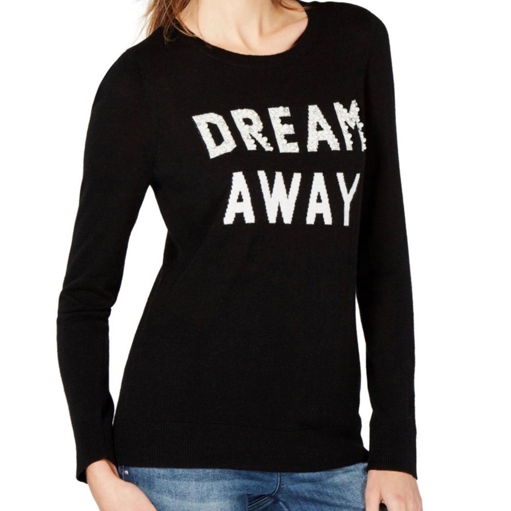 INC International Wool Silk Cashmere Dream Away Pearl Rhinestone Sweater Medium